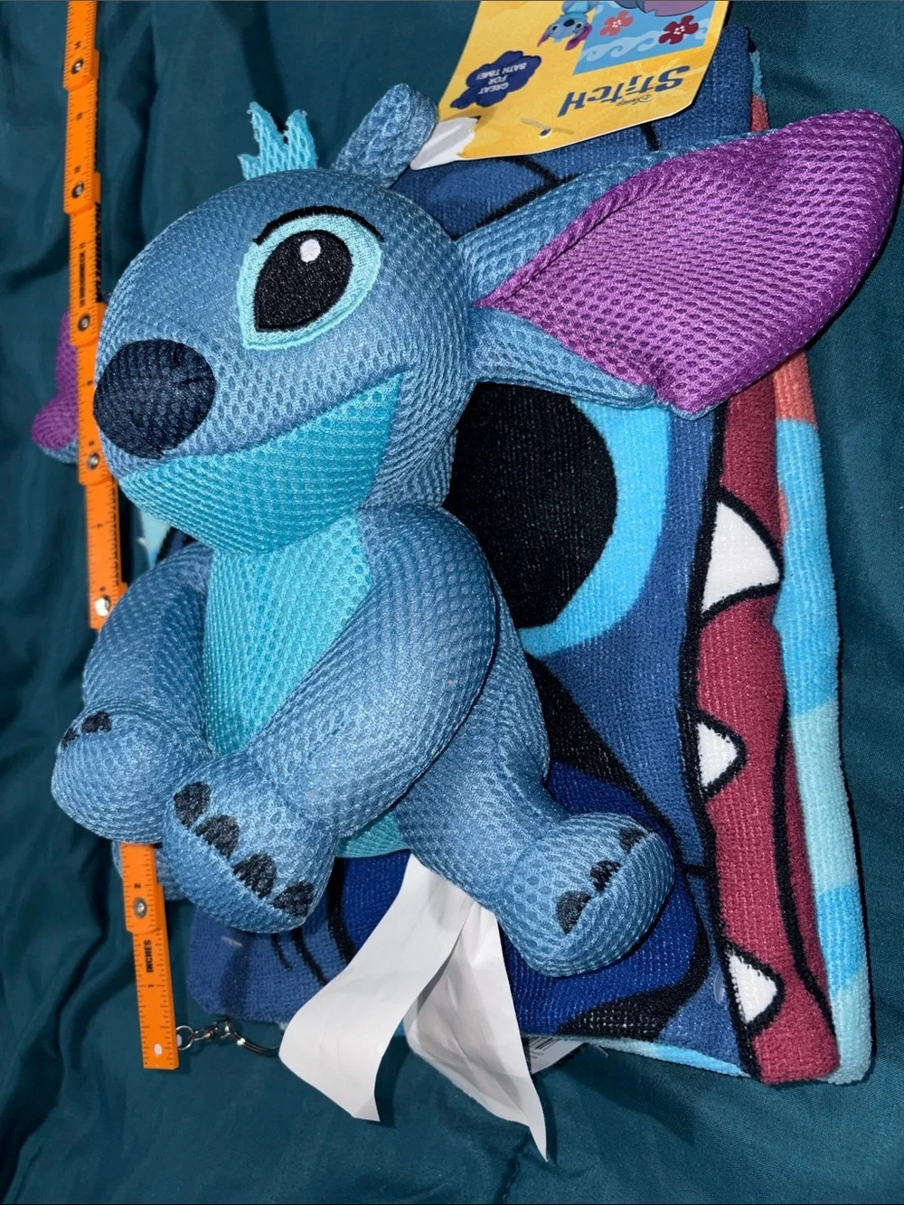 Disney Blue and Purple Stitch Plush Bath Towel and bath Buddy Set